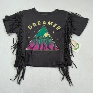 Moonchild Dreamer Fringe Graphic Tee Charcoal Grey Desert Cactus Small NWT